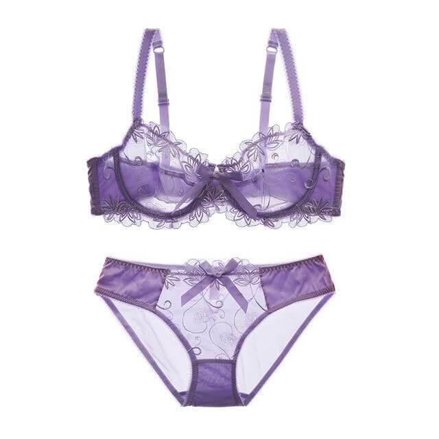 Ultra-Thin Transparent Bra Sets ABCDE Cup Underwear for Womens,Purple,85D :  : Fashion