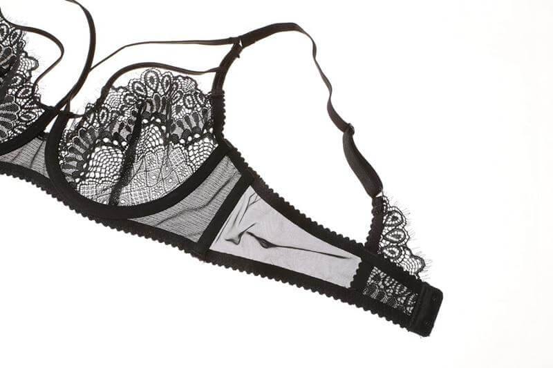 Lace Plunge See Through Underwire Bra And Panty Sets - Okay Trendy