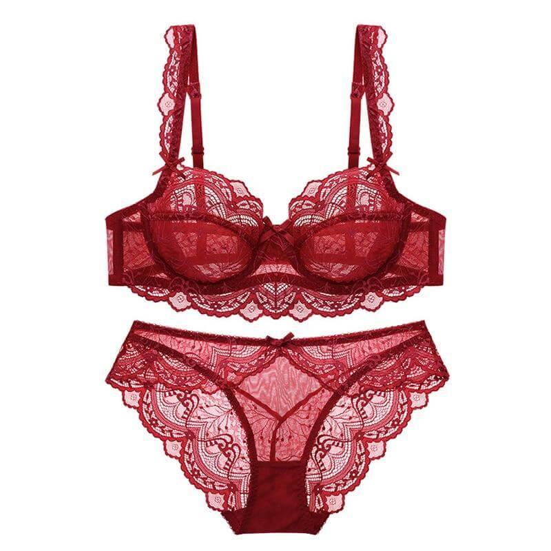 Floral Sheer See Through Bra And Panty Sets Plus Size - Okay Trendy