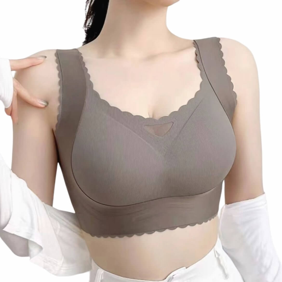 Womens Big Breast Full Back Coverage Bras Plus Size Hide Back Side Fat Vest  Sports Bra Corset Top for Female (Color : Beige, Size : 75/34F)