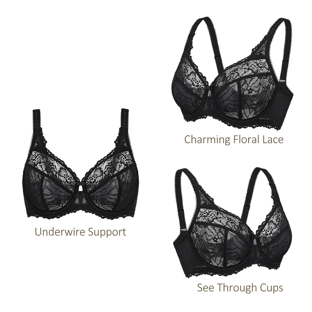 Women Ultra Thin Sexy Bra and Panty Sets Fashion Mesh Unlined Underwire  Bralette 2 Piece Lingerie Set (Color : Black2, Size : 85/38C)