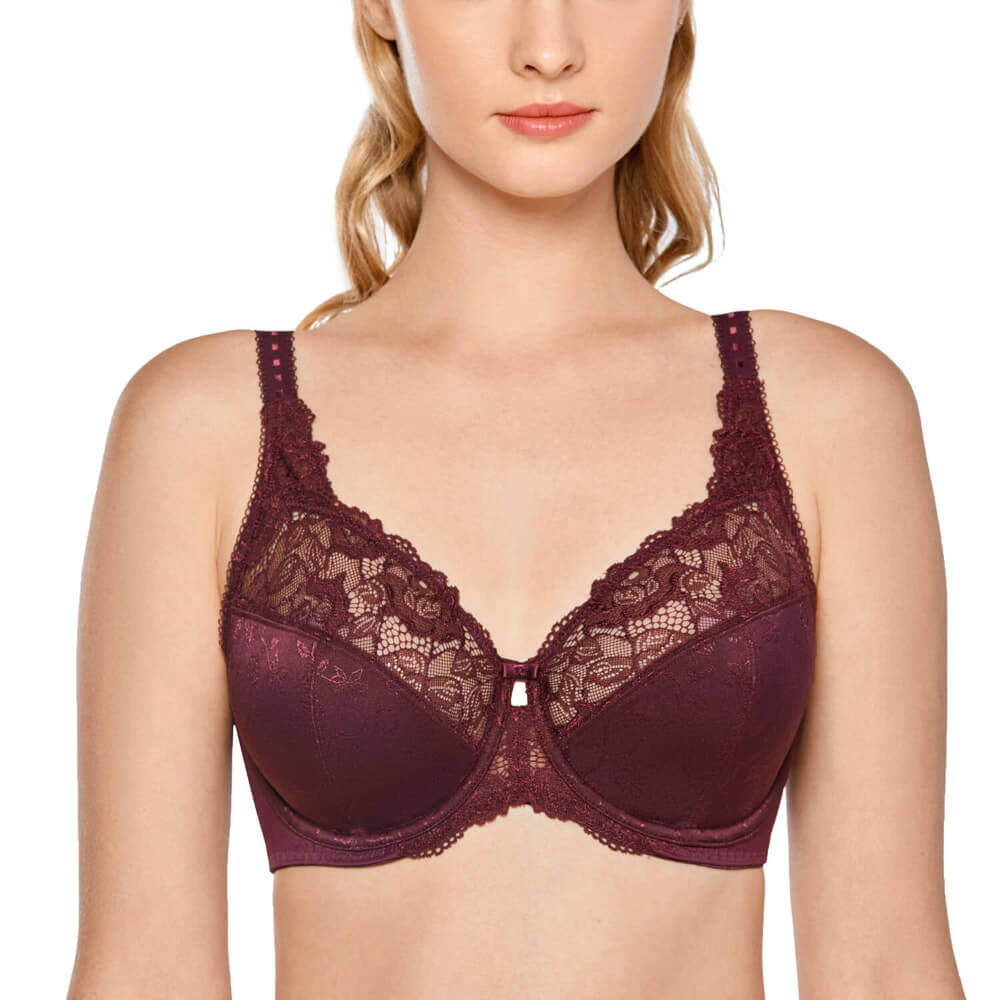  Womens Balconette Bra Plus Size Lace Sexy Underwire Unlined Push  Up See Through Bras Sargasso 42C