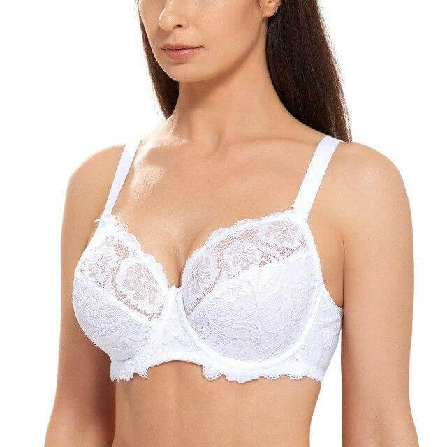 Womens Full Coverage Plus Size Floral Lace Underwired Bra  Non Padded Comfort Bra 44DDD Beige