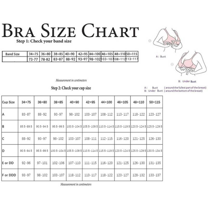 size chart for Longline Push Up Bra For Sale