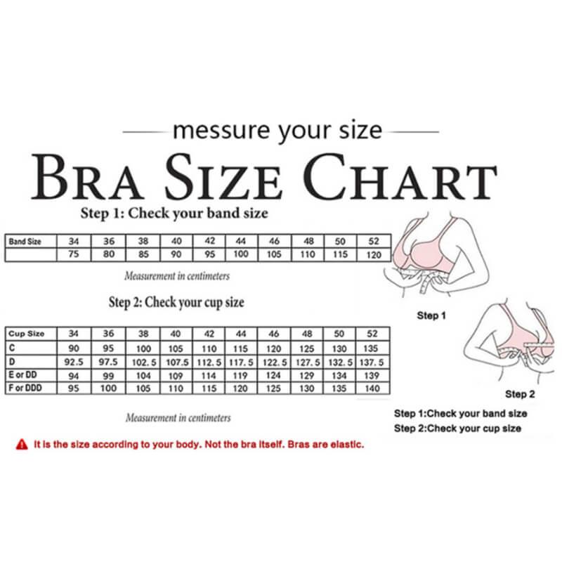 size chart for Sexy Lace Plus Size Push Up Bra