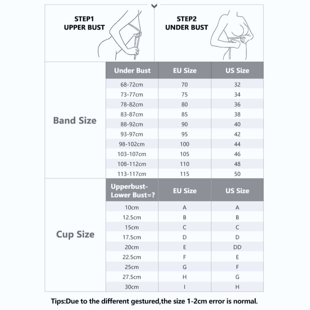 size chart for Sports Bra for Heavy Breast