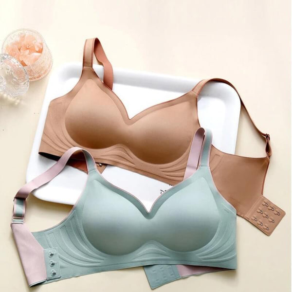 Soft underwired pregnancy bra with seamless cups made of fine microfiber.  In modern design.